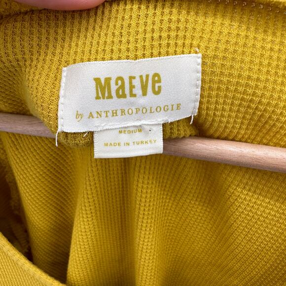 ANTHROPOLOGIE Maeve Mustard Yellow Tiered Long Sleeve Ribbed Top // M - Picture 7 of 11